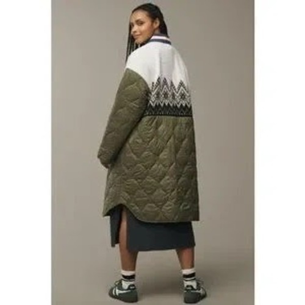 Anthropologie Tierney Fair Isle Mixed Media Quilted Coat Green Large - Picture 10 of 10